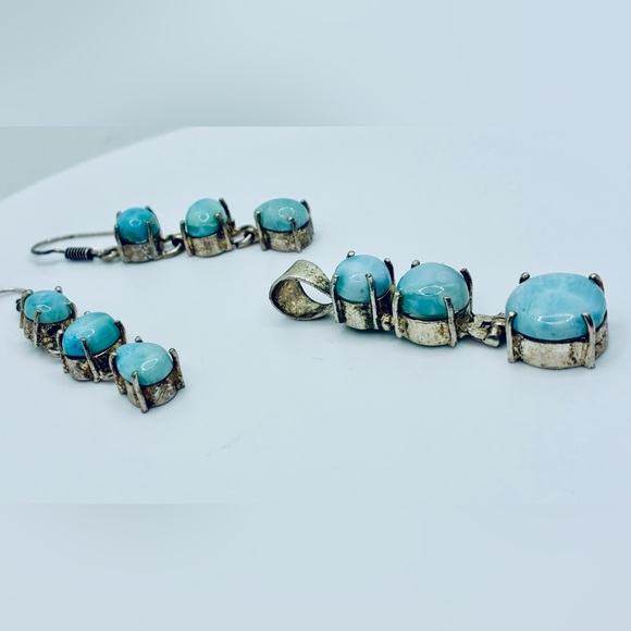 Elegant Blue Larimar Stones Jewelry Set - Earrings & Pendant - Picture 2 of 3